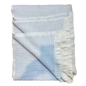 VTG Blue Blanket Thermal Waffle Weave Satin Trim Cannon Mills Co 68x88